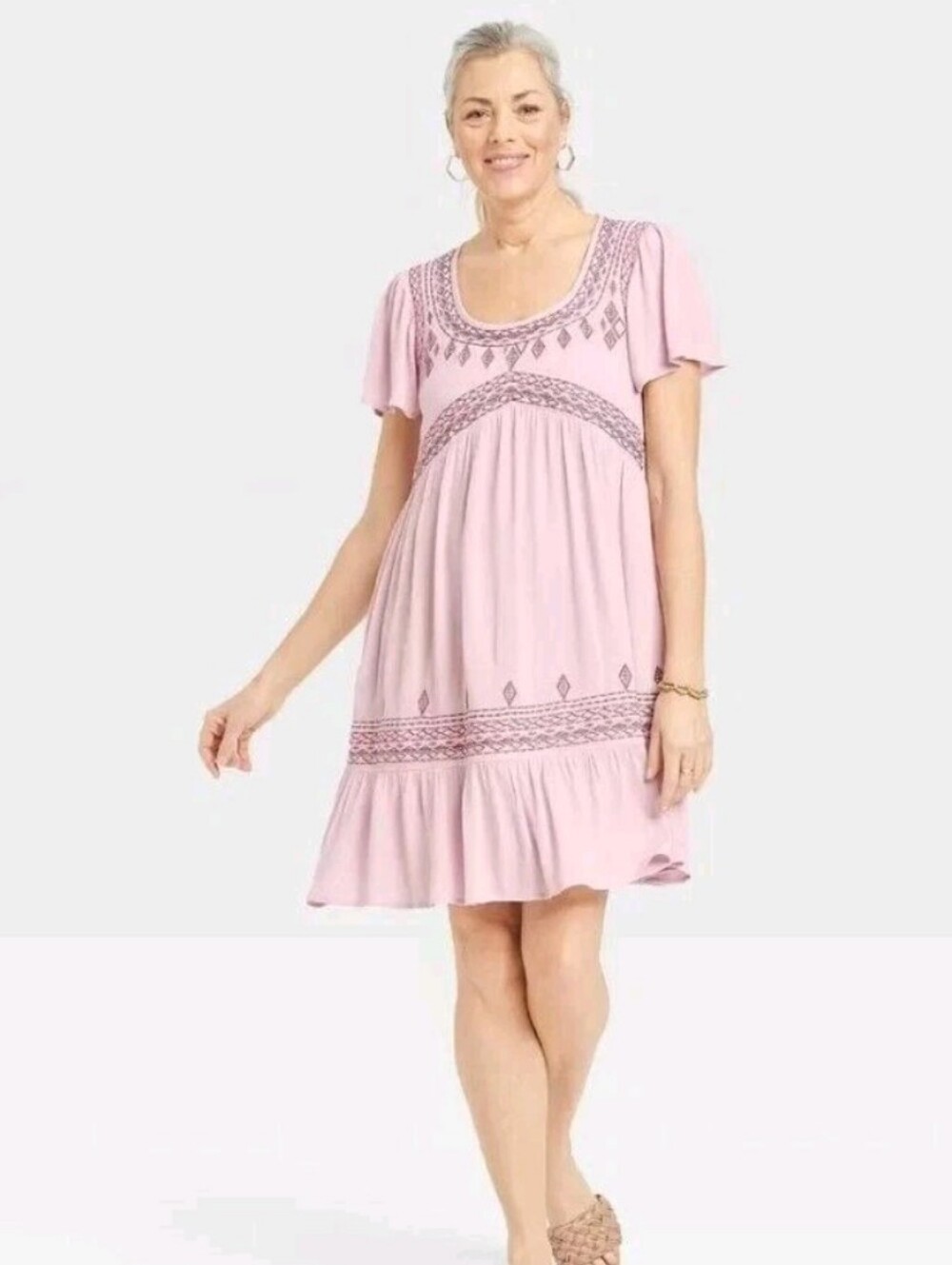 Women's Flutter Short Sleeve Embroidered A-Line Dress - Knox Rose Lilac Size M